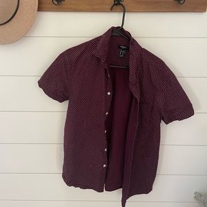 Men’s Forever 21 Collared Short Sleeve Shirt Maroon / Burgundy & White Print